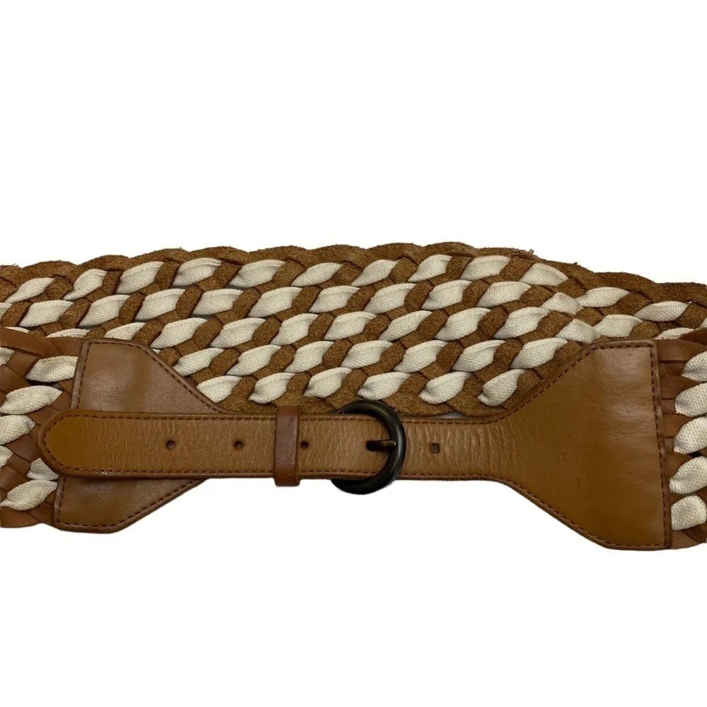 HOLLISTER Wide Leather Belt Tan Brown Boho Womens S/M